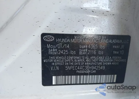 2014 Hyundai Sonata Limited z USA, uszkodzony, nr VIN 5NPEC4AC3EH942549